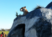 Lion watching over visitors at adventure golf